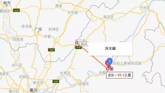 重庆市丰都县兴义镇与四川边界直线距离仅65公里.图片
