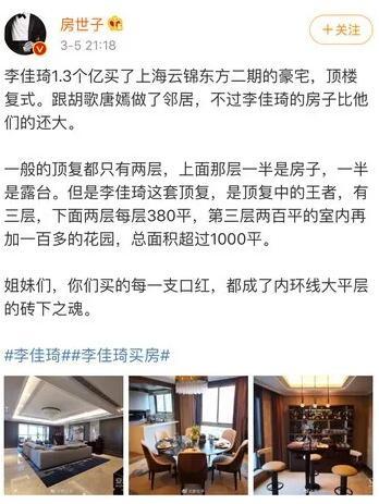 爆李佳琦掷1.3亿在上海购豪宅,盈利能力超A股
