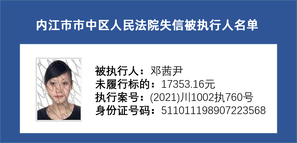 内江市市中区人民法院失信被执行人名单曝光