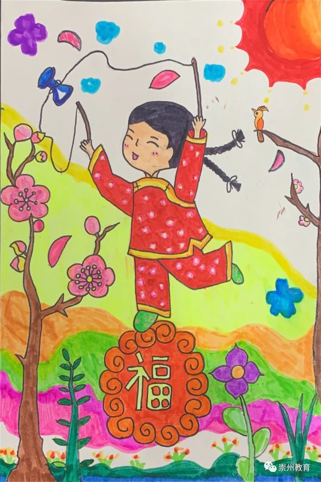 各校热爱空竹运动的学生们纷纷通过剪纸,绘画,手