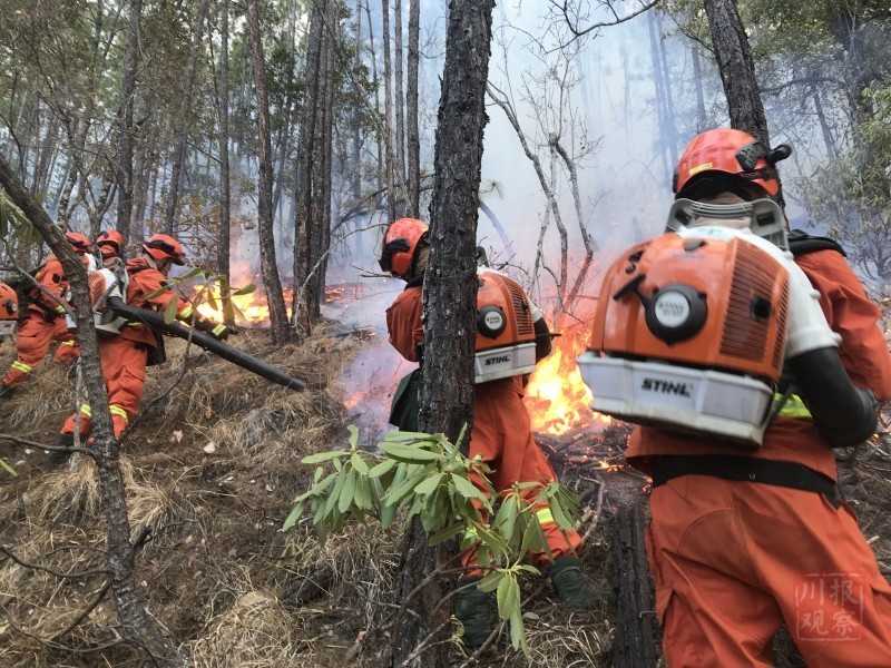 4月7日16时许,凉山州冕宁县腊窝乡森林火灾发生后,四川森林消防总队