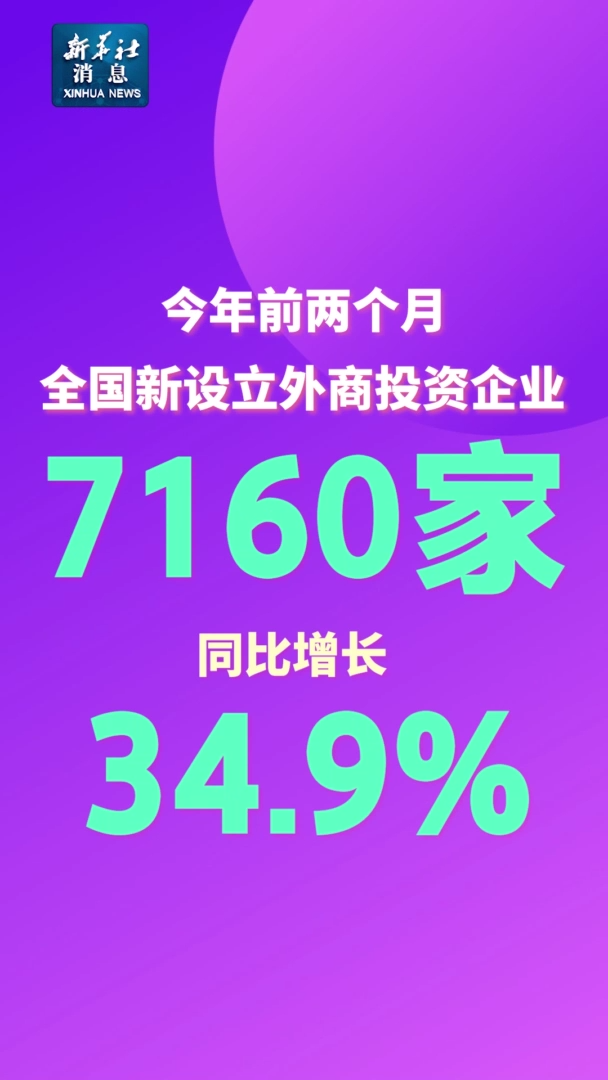 前两个月我国新设立外商投资企业7160家