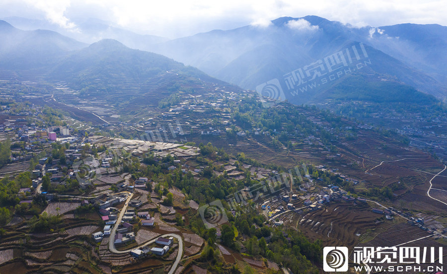 喜德县拉克乡葡萄园产业基地.越西县普雄镇群众正在地里耕耘.