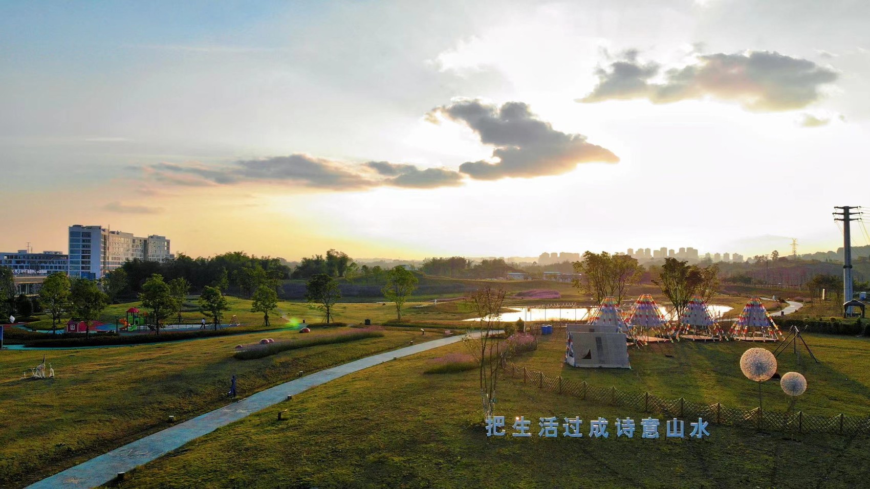 在广安东高速收费站一侧的蓝城·桃李湖滨景观示范区内,大片的马鞭草