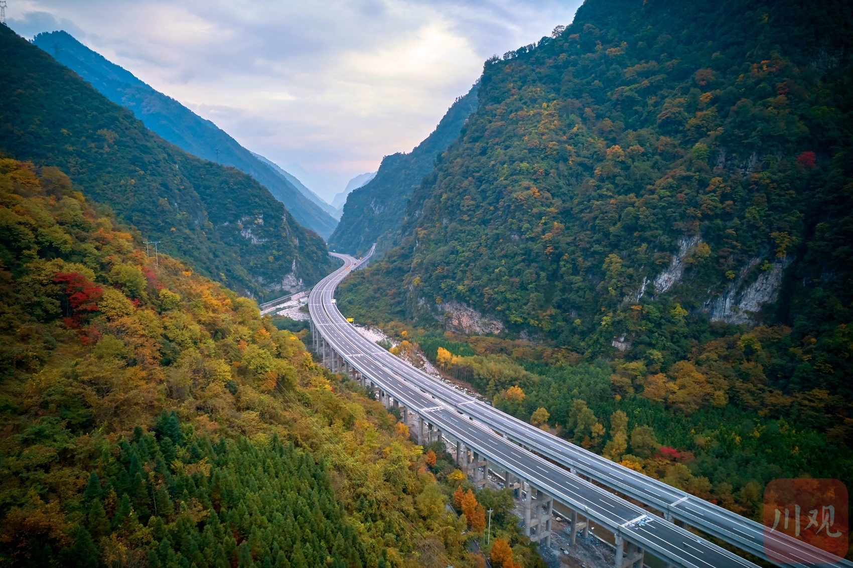 航拍|九绵高速穿梭彩林间 秋色绚烂风景如画 - 川观新闻