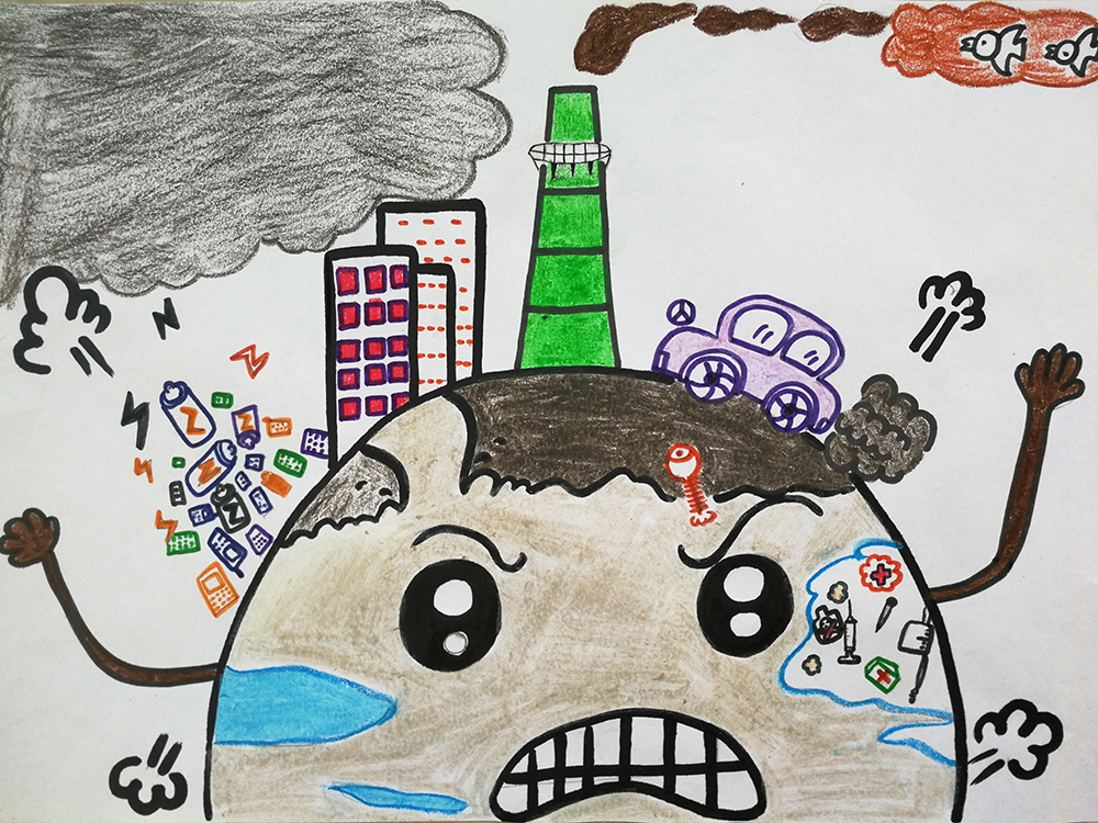 汽车尾气污染绘画图片