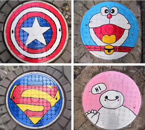 井盖变景盖创意涂鸦彩绘工程扮靓都江堰