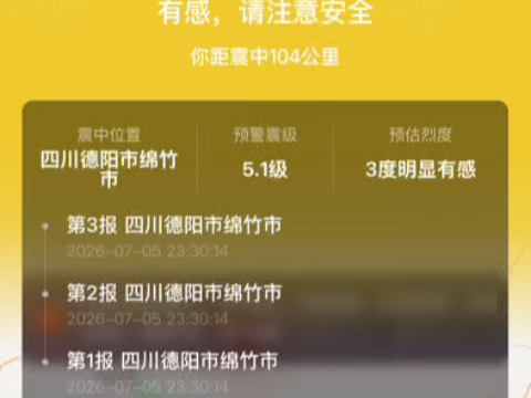 绵竹深夜连发三次地震，地震专家：系汶川地震余震丨民生情报站